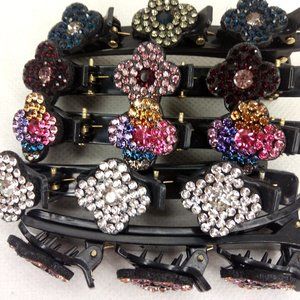 5 piece rhinestone braided hair clips, new